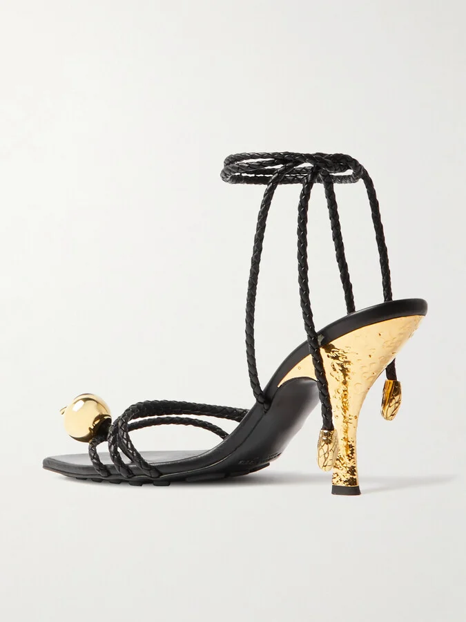 Bottega Veneta - Adam Embellished Intrecciato Leather Sandals - Black - Image 3