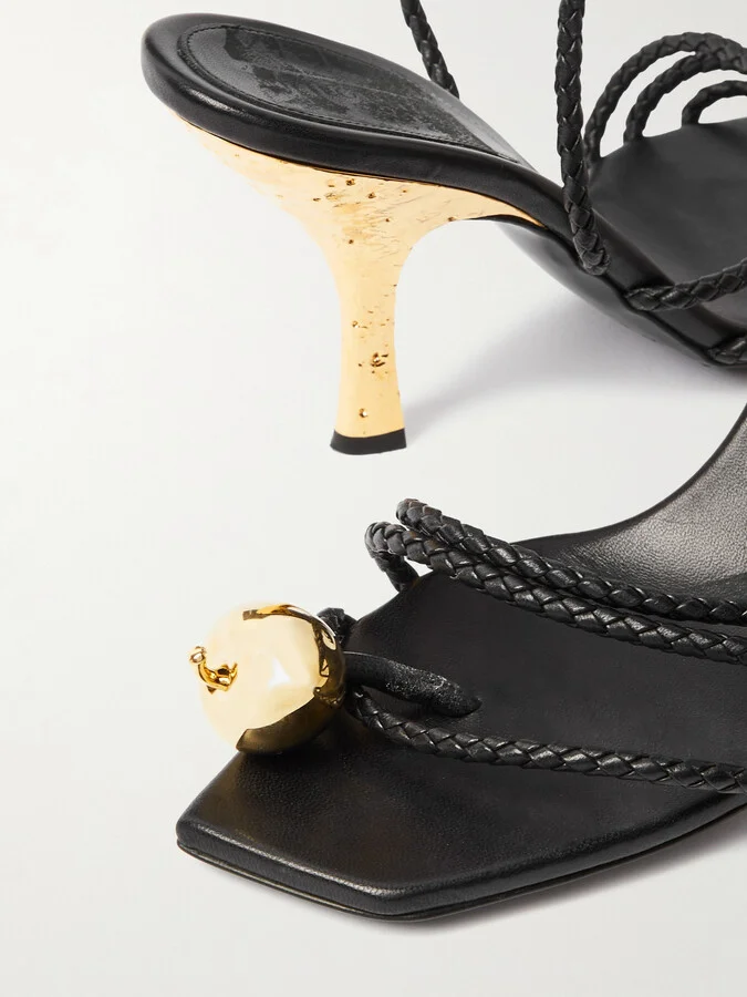Bottega Veneta - Adam Embellished Intrecciato Leather Sandals - Black - Image 4