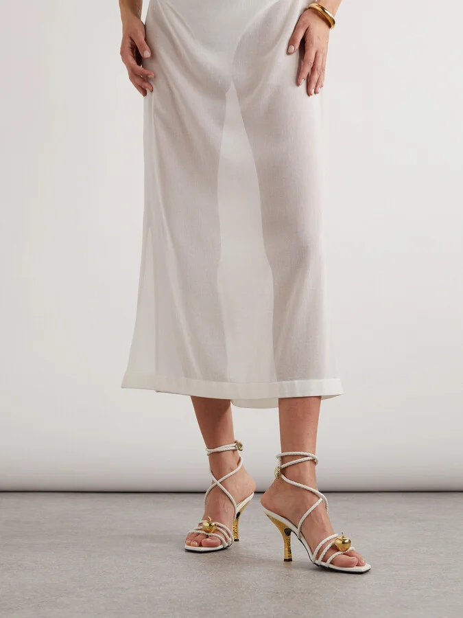 Bottega Veneta - Adam Embellished Intrecciato Leather Sandals - White - Image 2