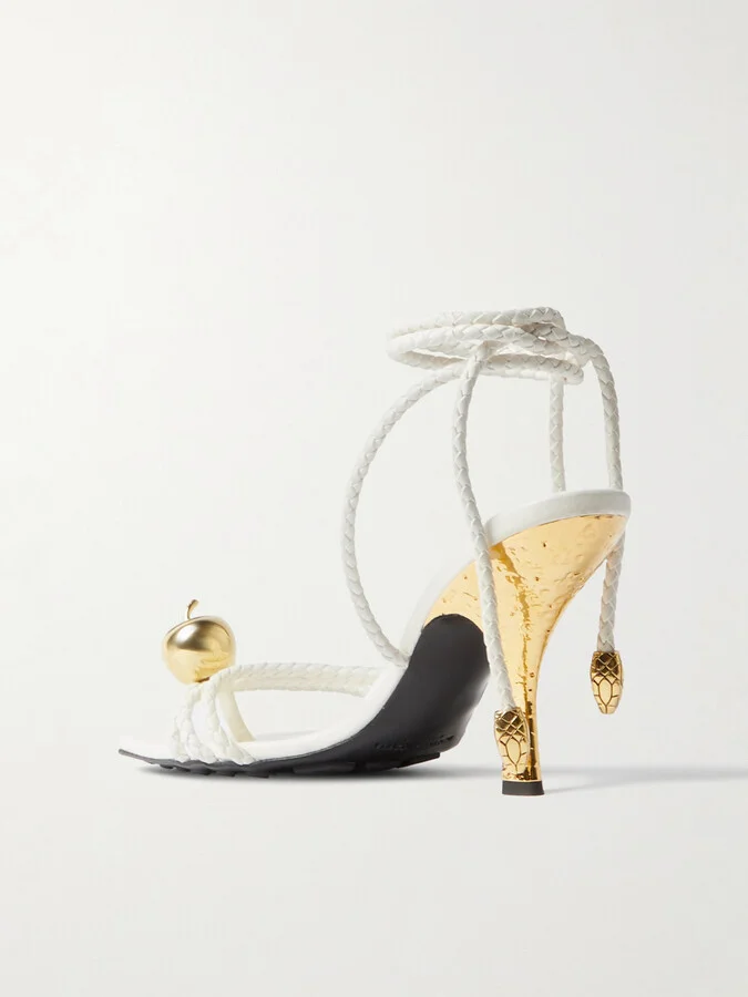 Bottega Veneta - Adam Embellished Intrecciato Leather Sandals - White - Image 3
