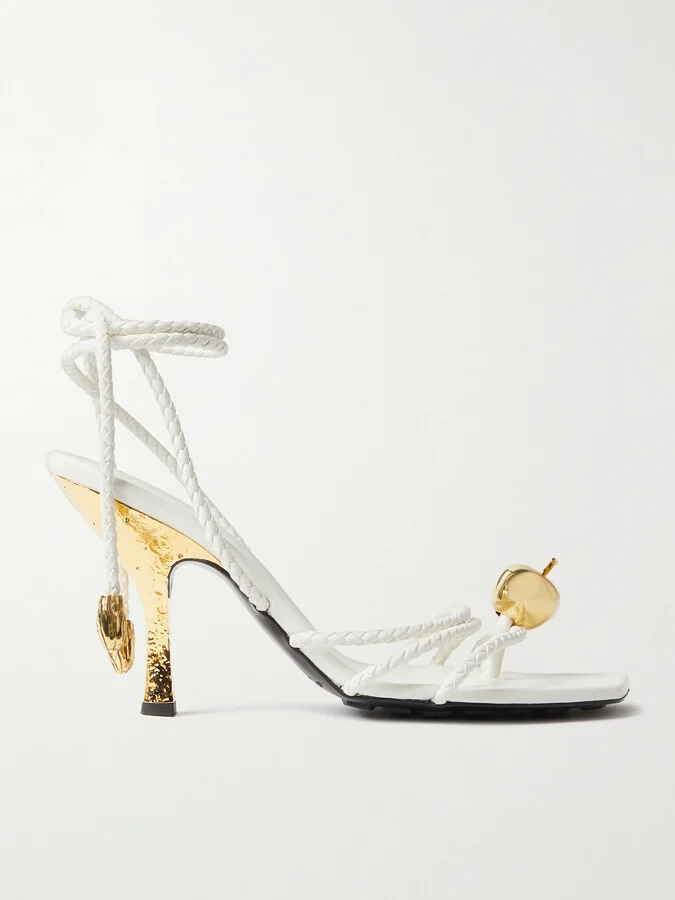 Bottega Veneta - Adam Embellished Intrecciato Leather Sandals - White