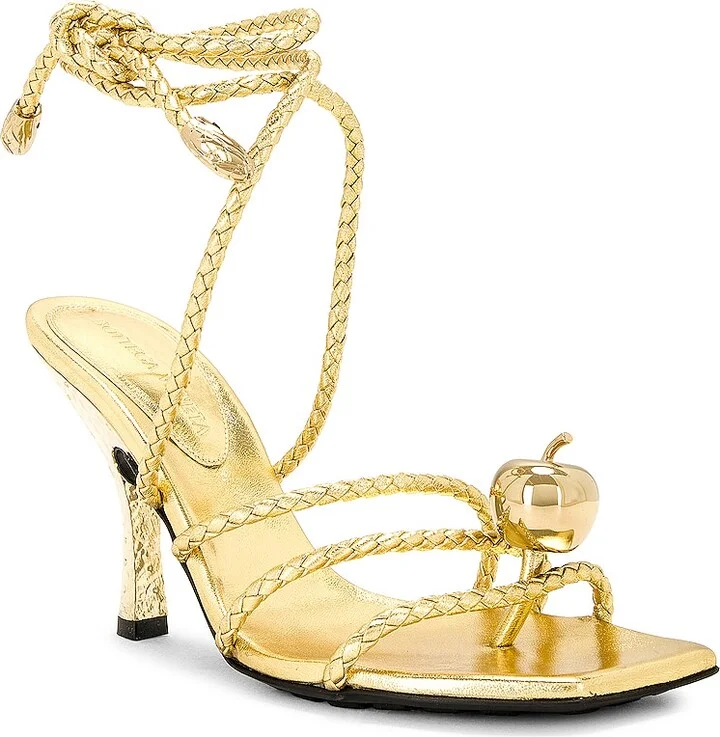 Bottega Veneta Adam Lace Up Sandal in Metallic Gold - Image 2