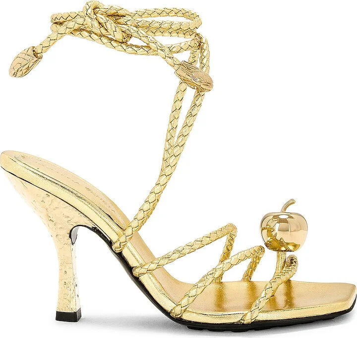 Bottega Veneta Adam Lace Up Sandal in Metallic Gold