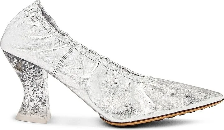 Bottega Veneta Almond Pumps in Metallic Silver