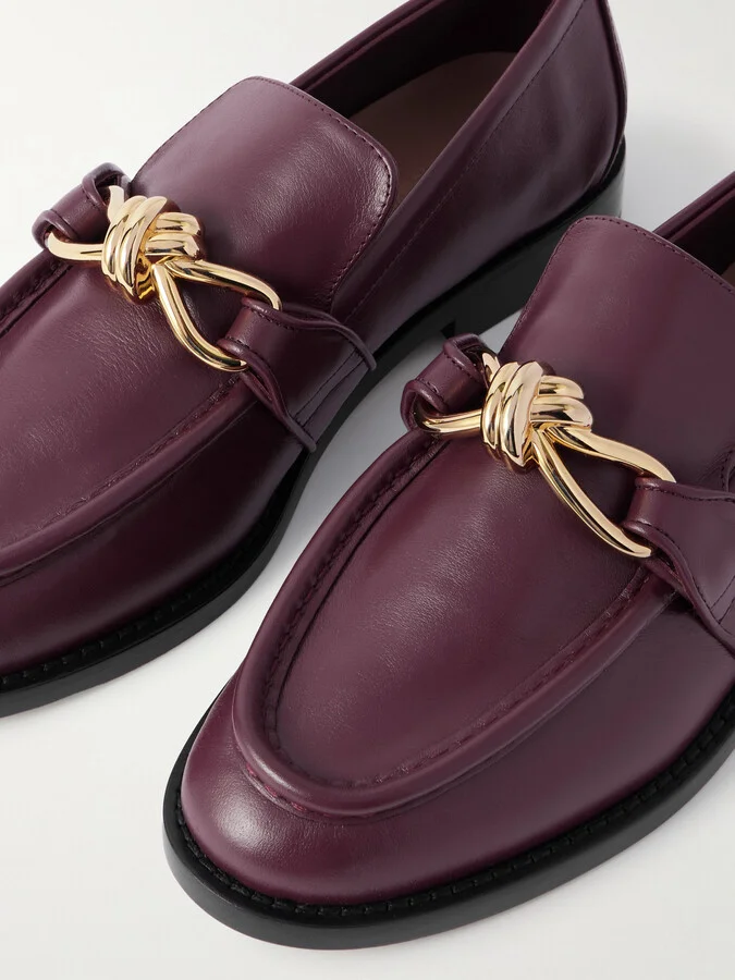 Bottega Veneta - Astaire Embellished Leather Loafers - Burgundy - Image 4