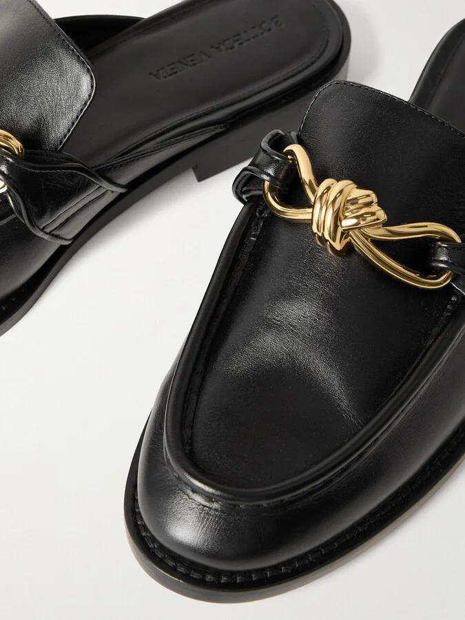 Bottega Veneta - Astaire Embellished Leather Slippers - Black - Image 4