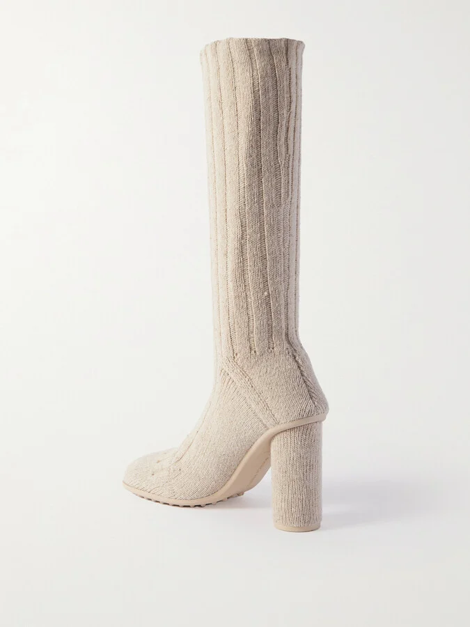 Bottega Veneta - Atomic Ribbed-knit Knee-boots - Neutrals - Image 3