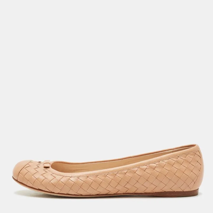Bottega Veneta Beige Intrecciato Leather Ballet Flats Size 39.5