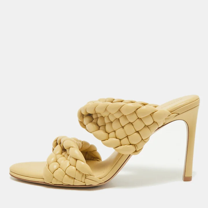 Bottega Veneta Beige Intrecciato Leather Twisted Padded BV Curve Slide Sandals Size 41