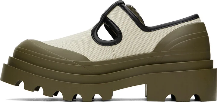 Bottega Veneta Beige & Khaki Trek Mary-Jane Loafers - Image 3