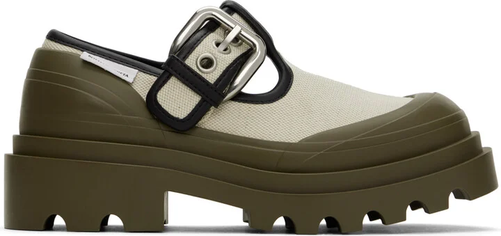 Bottega Veneta Beige & Khaki Trek Mary-Jane Loafers