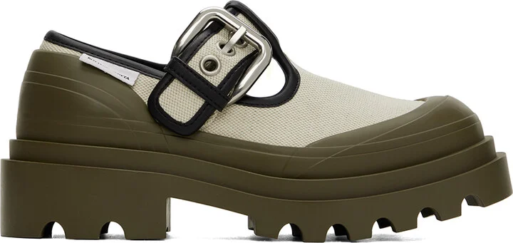 Bottega Veneta Beige & Khaki Trek Mary-Jane Loafers