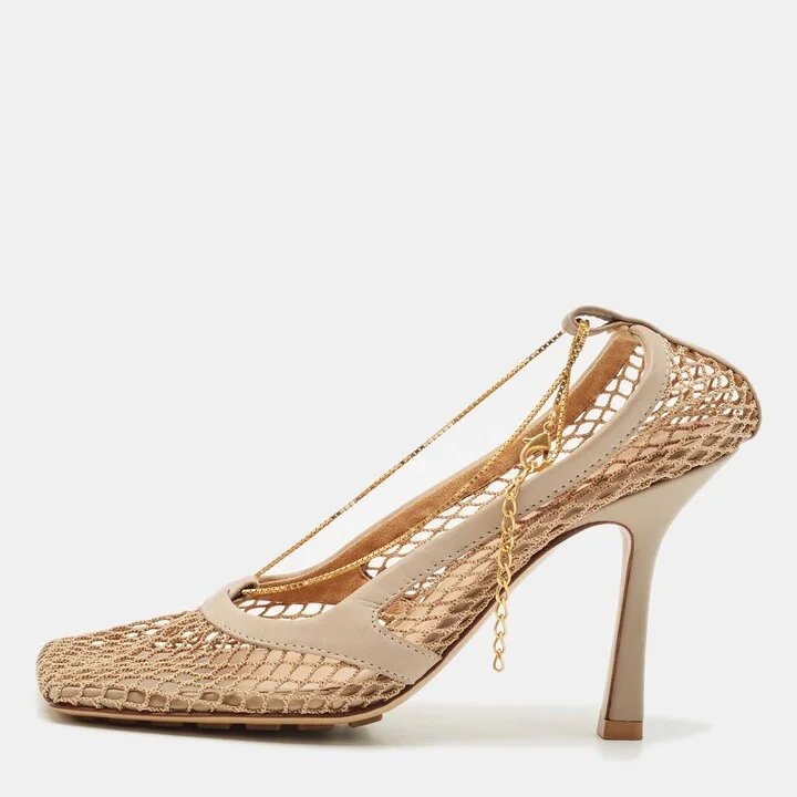 Bottega Veneta Beige Leather and Mesh Strech Pumps Size 35