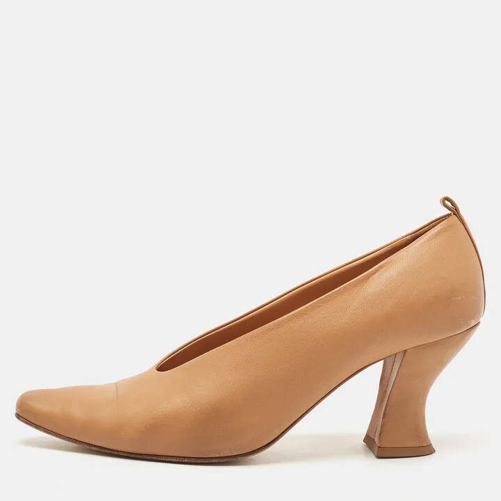 Bottega Veneta Beige Leather Block Heel Pumps Size 40.5