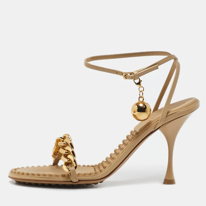 Bottega Veneta Beige Leather Dot Ankle Strap Sandals Size 40
