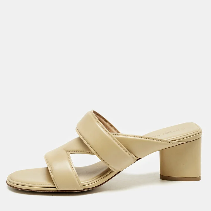 Bottega Veneta Beige Leather Strech Slide Sandals Size 37.5