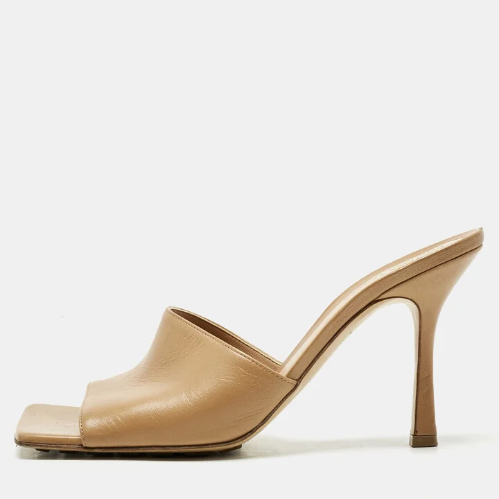 Bottega Veneta Beige Leather Stretch Slide Sandals Size 40