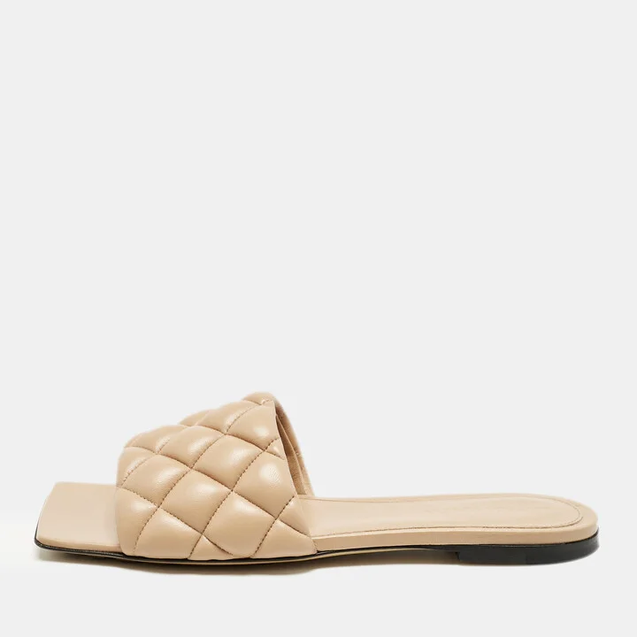 Bottega Veneta Beige Quilted Leather Lido Flat Slides Size 37.5