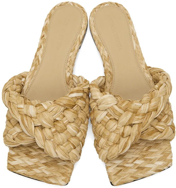 Bottega Veneta Beige Raffia Stretch Flat Sandals - Image 5