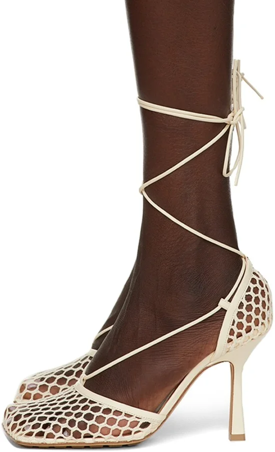 Bottega Veneta Beige Stretch Heels - Image 3