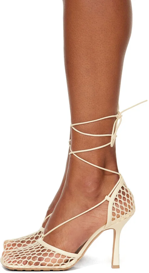 Bottega Veneta Beige Stretch Web Heels - Image 3