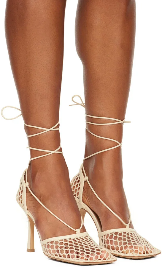 Bottega Veneta Beige Stretch Web Heels - Image 4