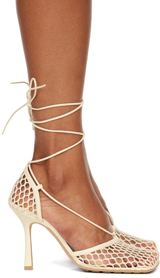 Bottega Veneta Beige Stretch Web Heels