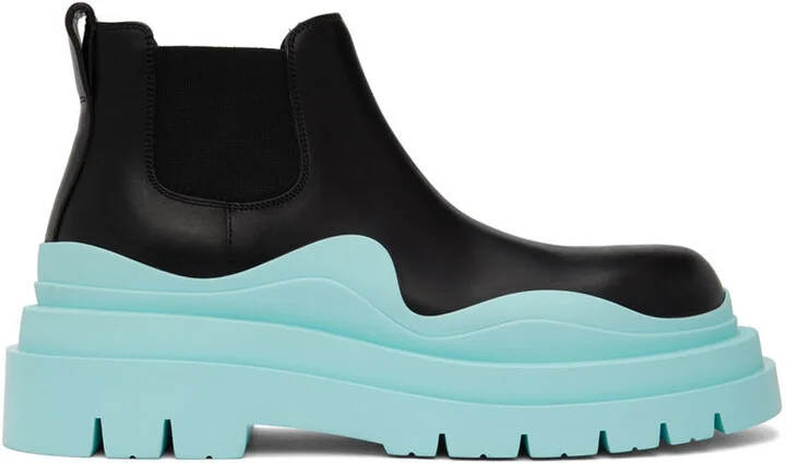 Bottega Veneta Black & Blue Tire Chelsea Boots