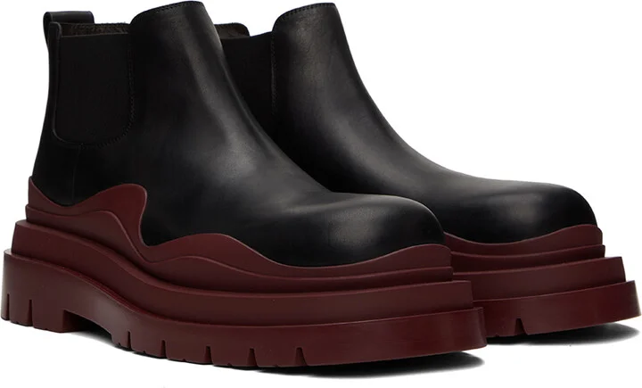 Bottega Veneta Black & Burgundy Tire Chelsea Boots - Image 4