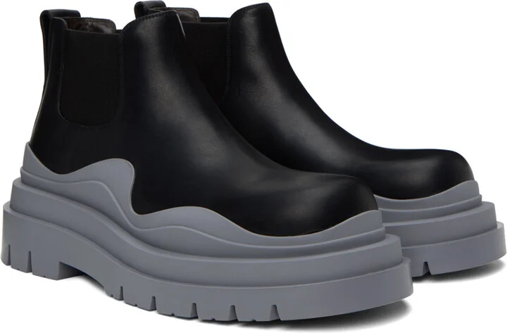 Bottega Veneta Black & Gray Tire Chelsea Boots - Image 4