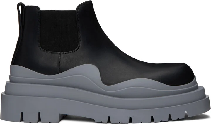 Bottega Veneta Black & Gray Tire Chelsea Boots