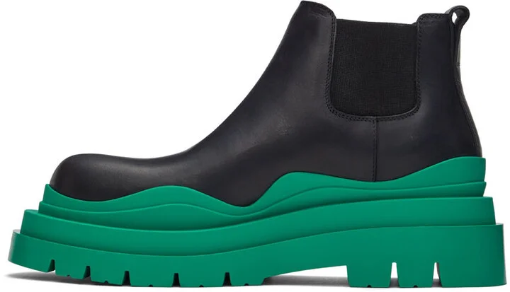 Bottega Veneta Black & Green Tire Chelsea Boots - Image 3