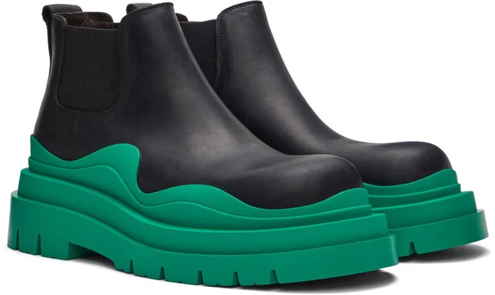 Bottega Veneta Black & Green Tire Chelsea Boots - Image 4