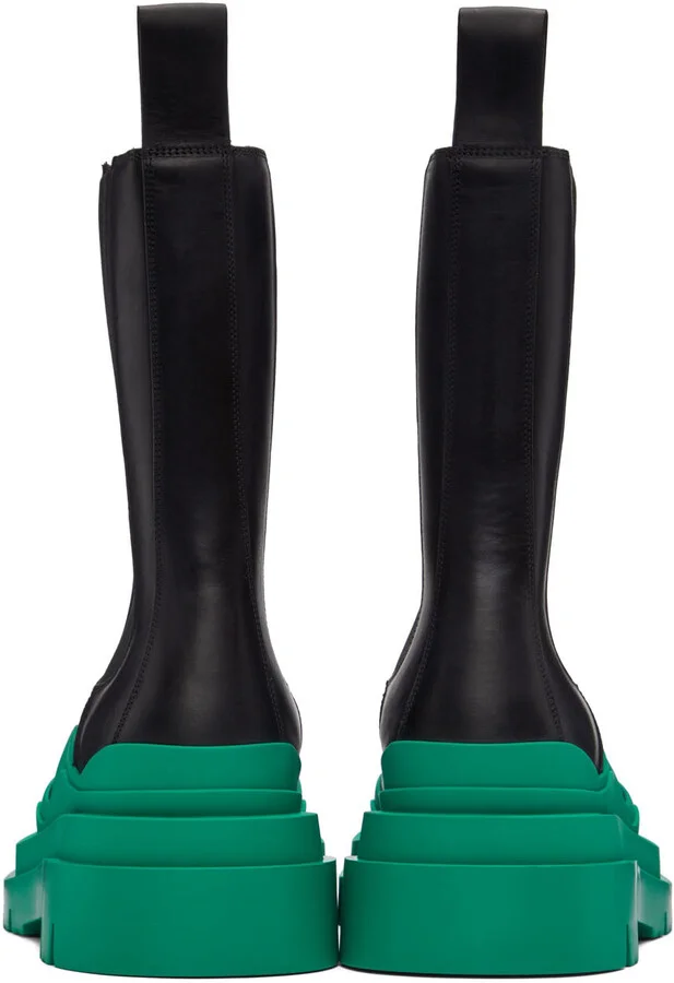 Bottega Veneta Black & Green Tire Chelsea Boots - Image 2