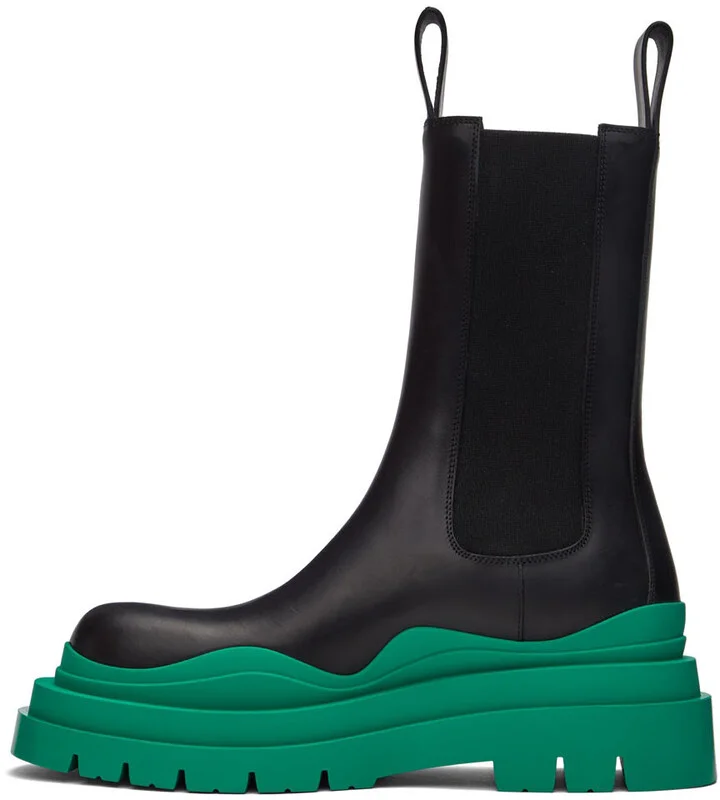 Bottega Veneta Black & Green Tire Chelsea Boots - Image 3