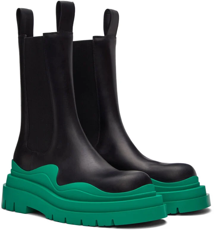 Bottega Veneta Black & Green Tire Chelsea Boots - Image 4