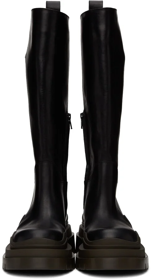 Bottega Veneta Black & Green Tire Tall Boots - Image 2