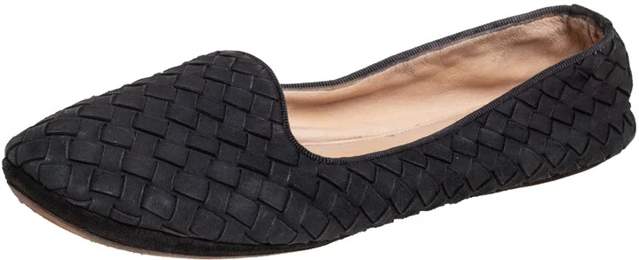 Bottega Veneta Black Interecciato Suede Smoking Slippers Size 37