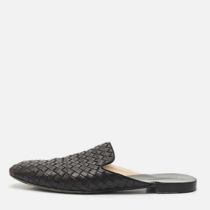 Bottega Veneta Black Intrecciato Leather Espresso Fiandra Mules Size 40.5