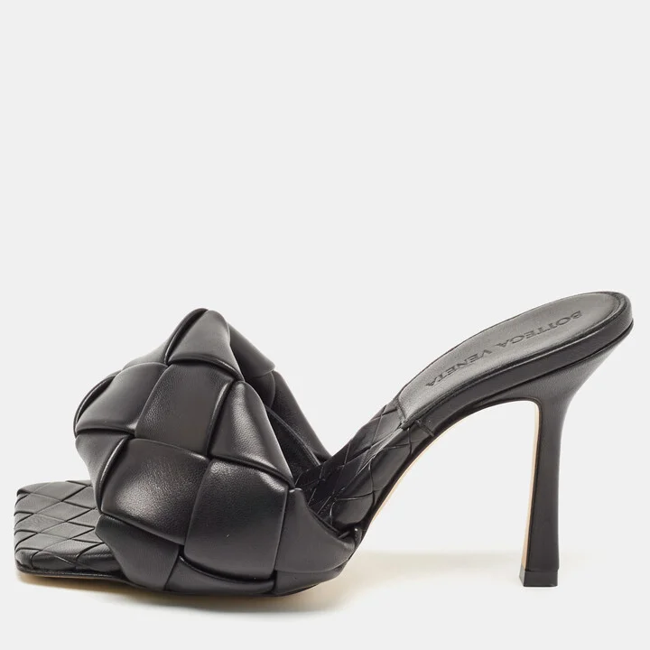 Bottega Veneta Black Intrecciato Leather Lido Slide Sandals Size 35