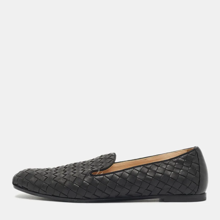 Bottega Veneta Black Intrecciato Leather Smoking Slippers Size 37.5