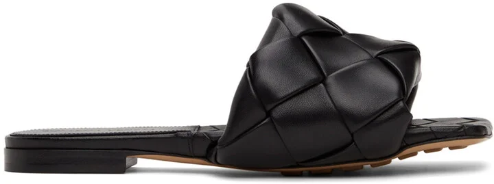 Bottega Veneta Black Intrecciato Lido Flat Sandals