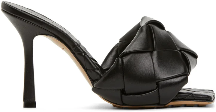 Bottega Veneta Black Intrecciato Lido Heeled Sandals