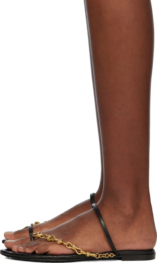 Bottega Veneta Black Leaf Flat Sandals - Image 3