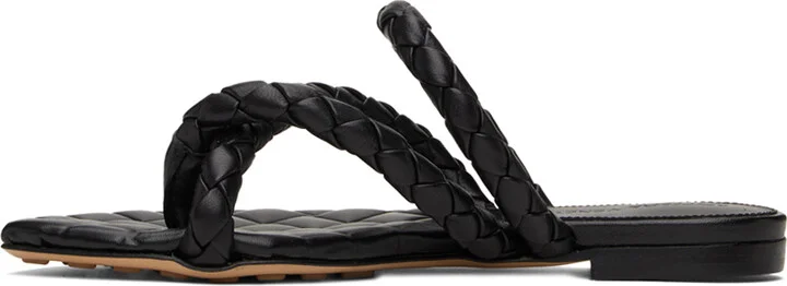 Bottega Veneta Black Leaf Flat Sandals - Image 3