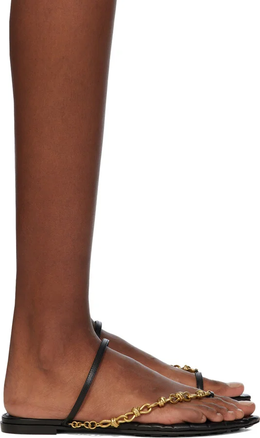 Bottega Veneta Black Leaf Flat Sandals