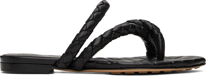 Bottega Veneta Black Leaf Flat Sandals