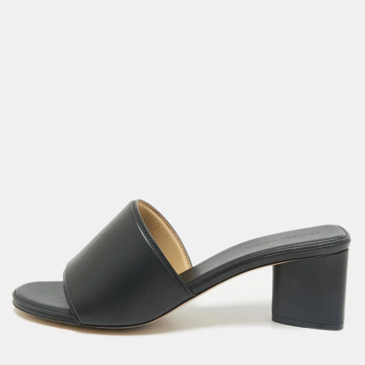 Bottega Veneta Black Leather Block Heel Sandals Size 41