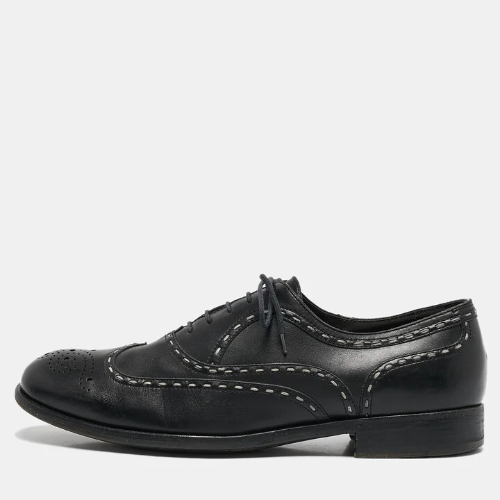 Bottega Veneta Black Leather Brogue Oxfords Size 43