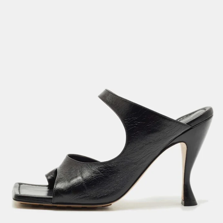 Bottega Veneta Black Leather Cutout Mules Size 39.5